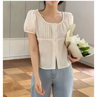 Cotton Crop Tops Blusas Woman Summer Cute Sweet Japan Style Girls Retro Vintage Casual Single-Breasted Button Short Shirts - Image 6