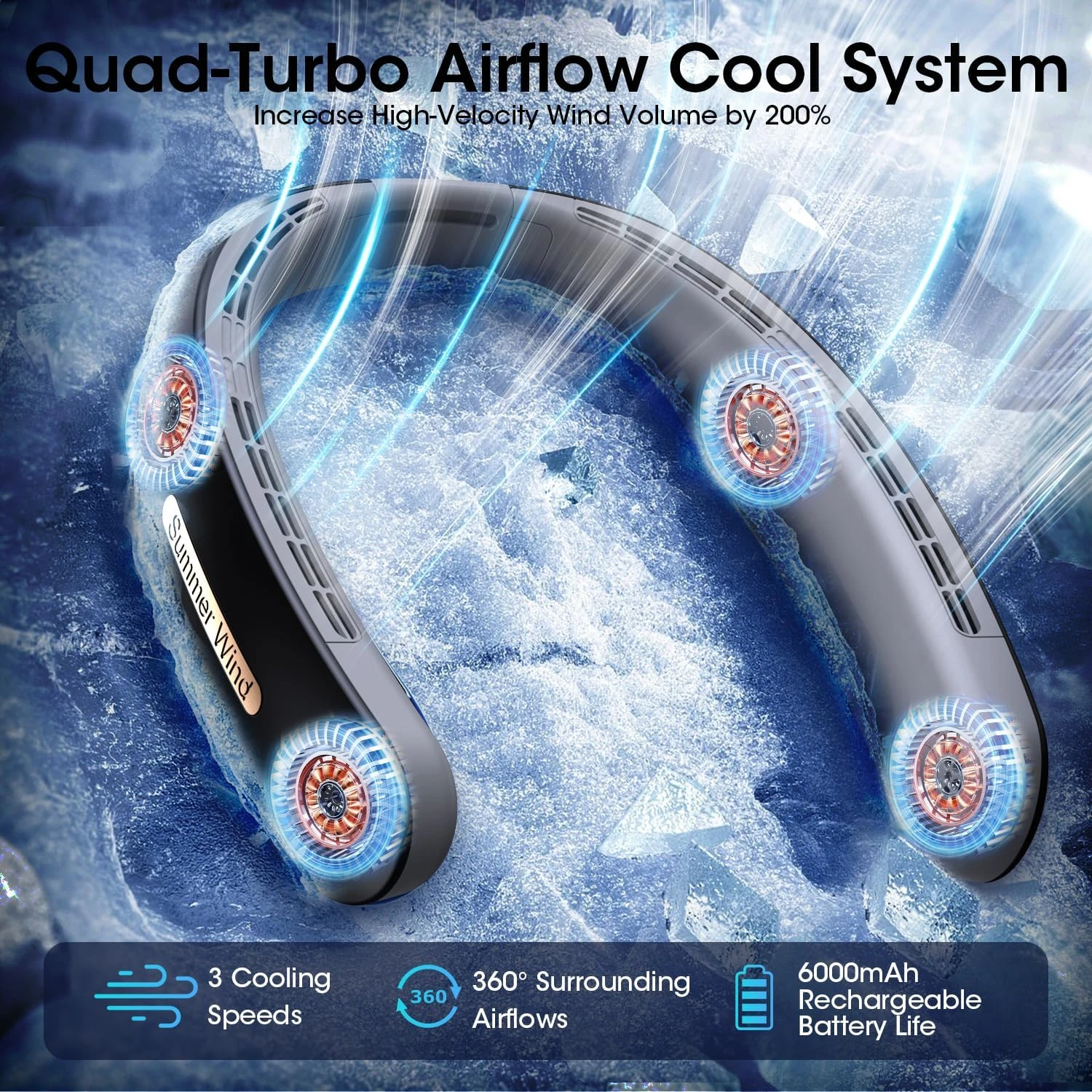 Enhance Your Cooling Comfort with a Stylish and Powerful Bladeless Portable Turbo Neck Fan - Durable 6000mAh Rechargeable USB Fa 3