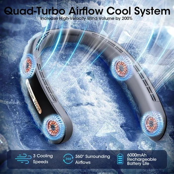 Enhance Your Cooling Comfort with a Stylish and Powerful Bladeless Portable Turbo Neck Fan - Durable 6000mAh Rechargeable USB Fa 3
