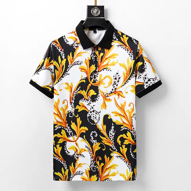 

New 2023 Men Luxury Flowers Leopard Fashion Polo Shirts Shirt Hip Hop Skateboard 100% Cotton Polos Top Tee Asian Size #432