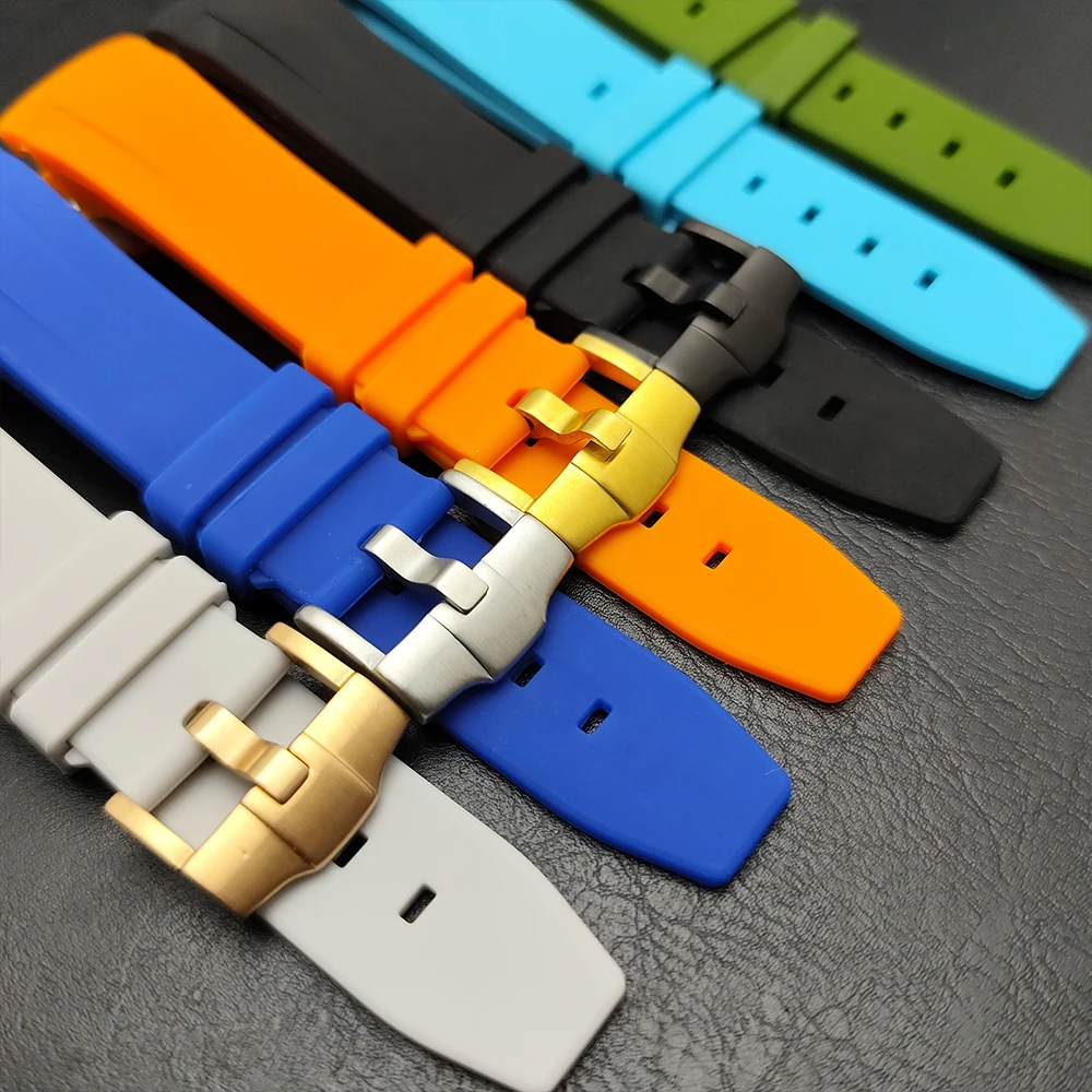 Premium Blue/White 22mm Waterproof Rubber Watch Strap with Stainless Steel Buckle