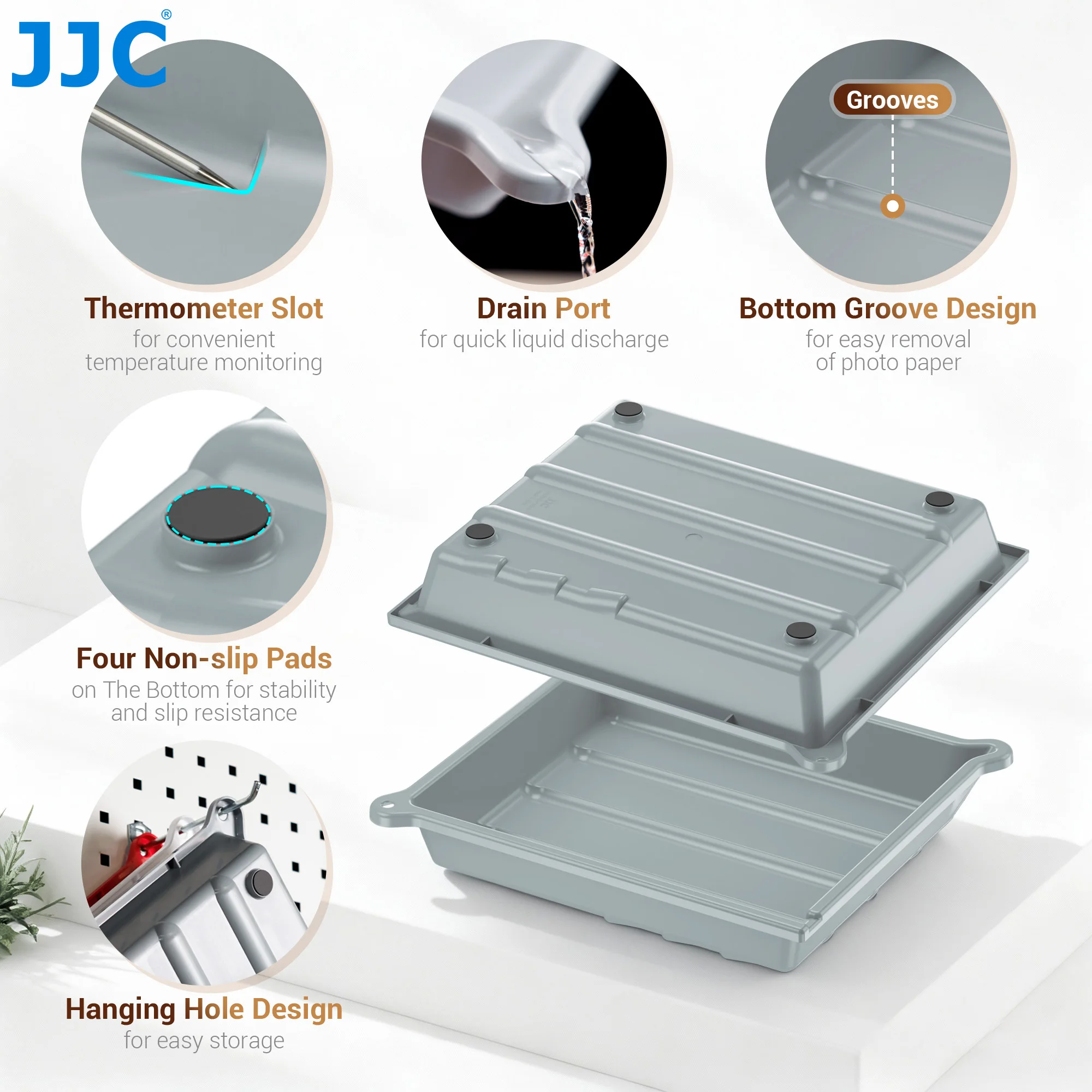 JJC 암실 필름 현상 트레이 세트 (인화 현상 집게 포함) 대형 사진 처리 트레이 암실 액세서리