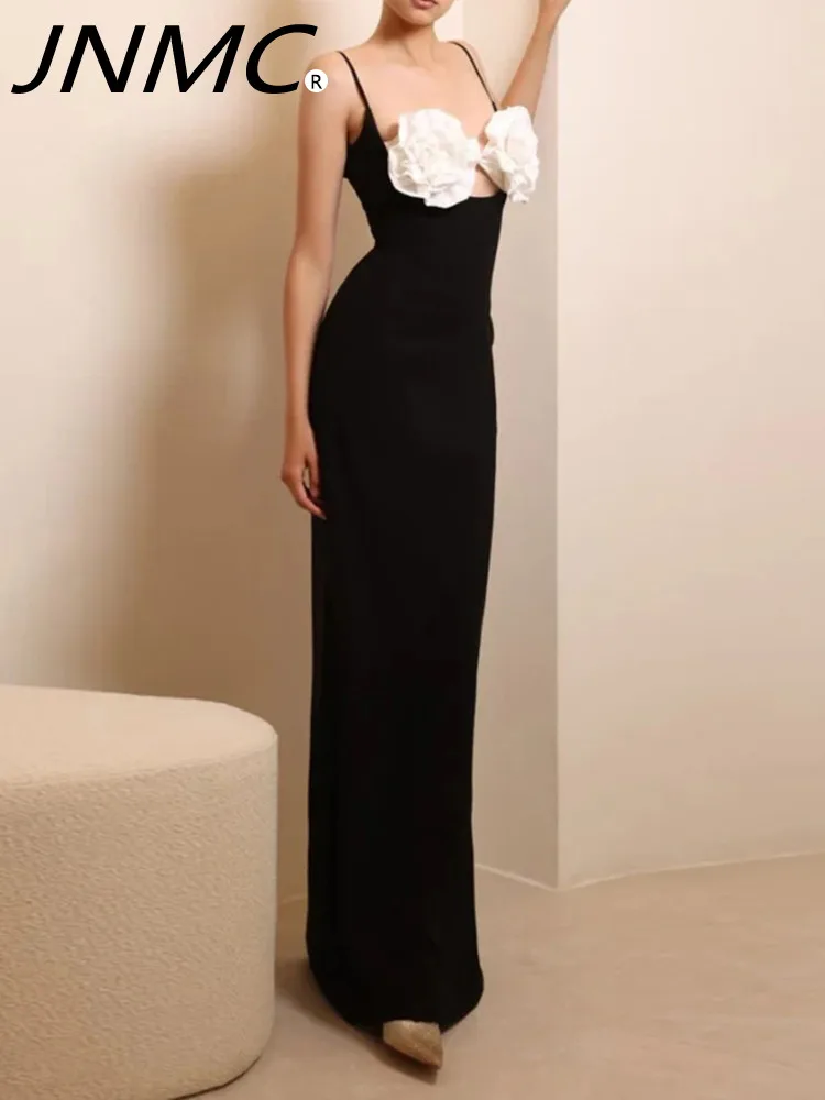 

JNMC New Solid Color Three-dimensional Flower Hollow Sleeveless Women's Lace-up Long Dress 2024 Spring/summer Backless Dress