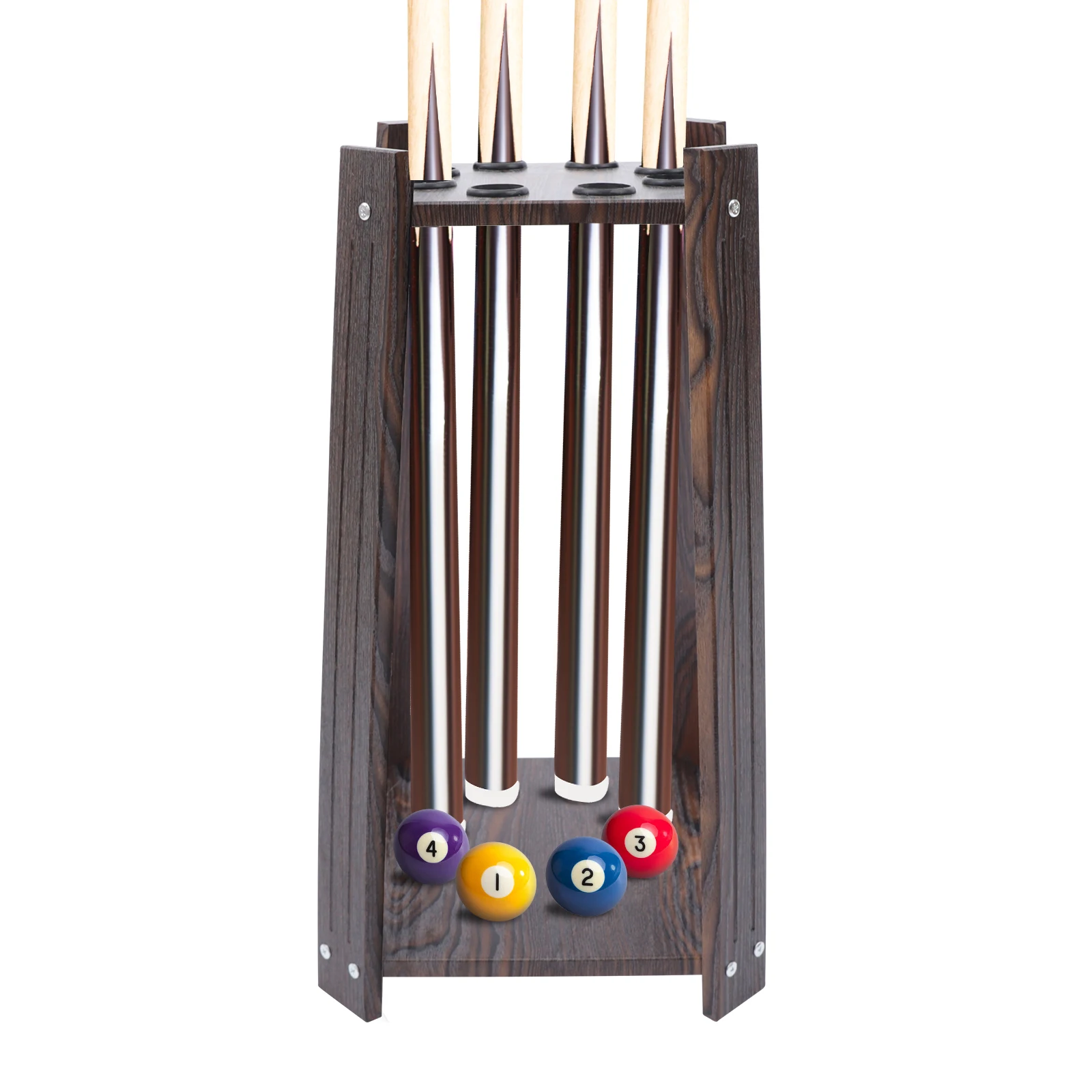 8-Hole Billiard Cue Rack - Wood Multifunctional Pool Stick Stand Holder Cue Holder for Fishing Rod Golf Club (Wood Grain/White) 2