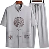 Linen (top + Pants) Middle-aged Ruffled Linen Chinese Tang Suit Men's Chinese Style Hanfu Grandpa Linen Lay Suit 3