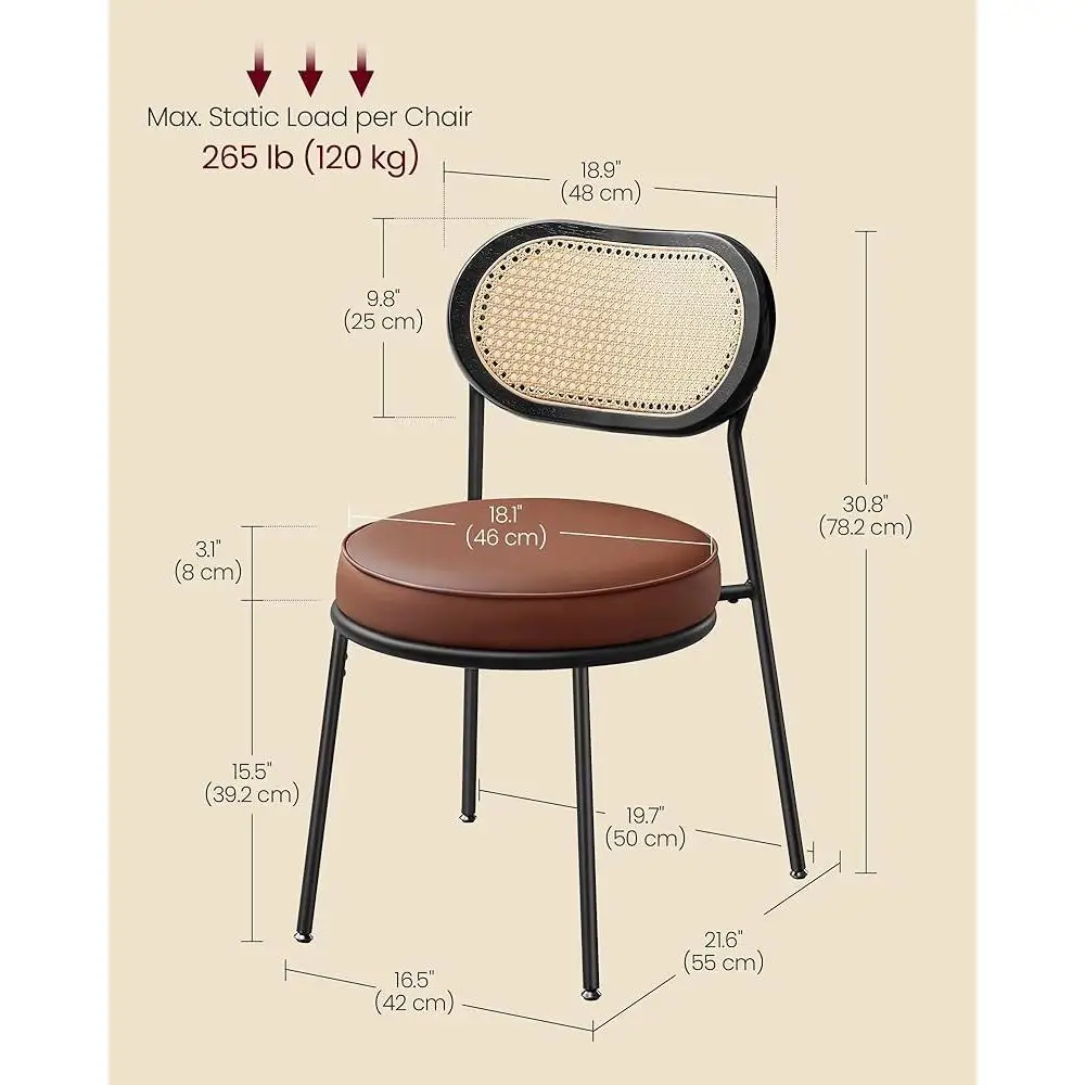 4 Pack Ergonomic Dining Chairs with Rattan Backrest Comfortable Cushioned Seat Stylish Accent Chairs Dining Room
