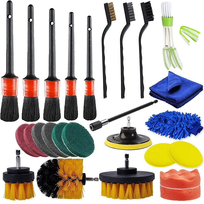 27 Pcs Car Cleaning Brush Detailing Brush Set Electric Drill Brush