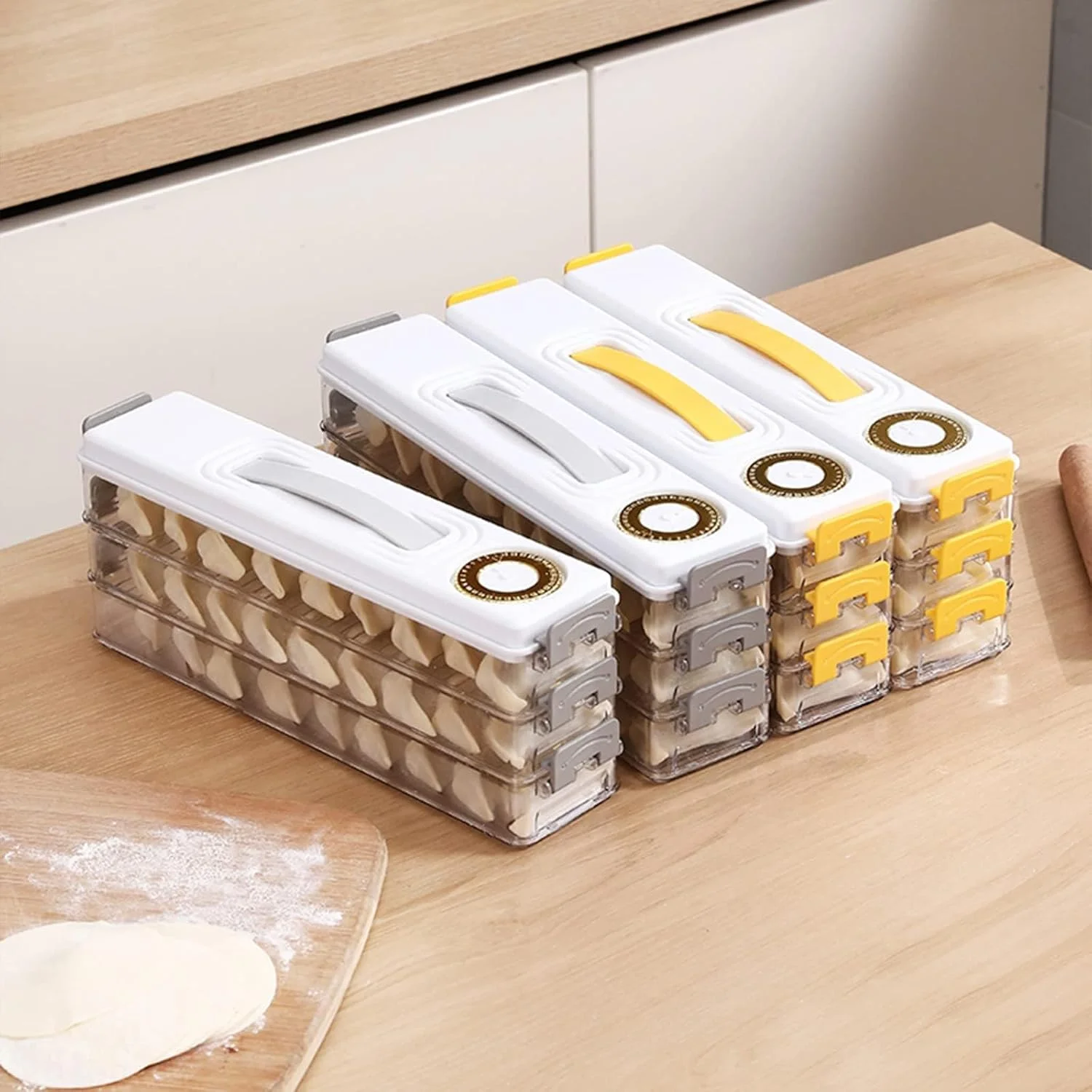 Dumpling Box Refrigerator Organizer Stackable with and Handle, Portable Multi Layer Quick Food Container for Kitchen Fridge