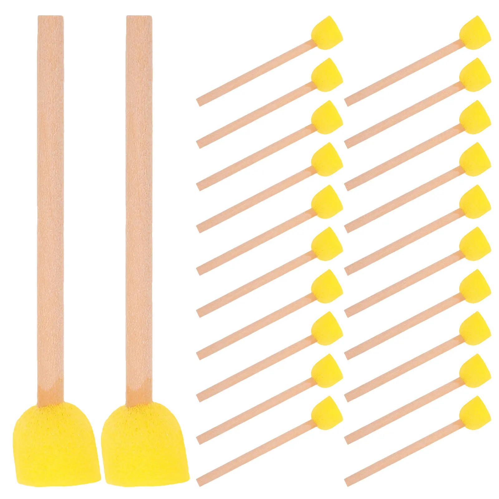 80Pcs 라운드 스폰지 페인팅 브러쉬 나무 손잡이 도구 유치원 학교 용품 교실 미술 프로젝트