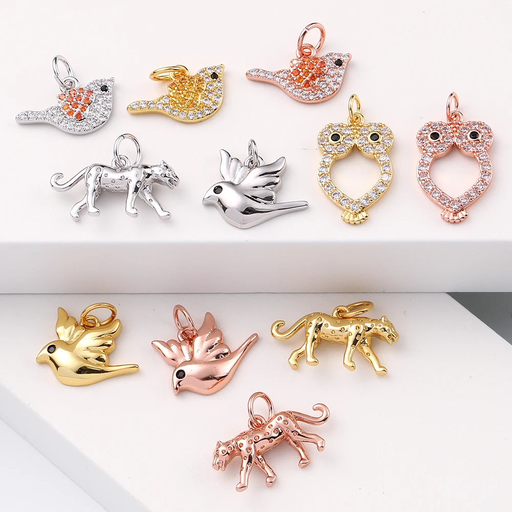 골드 컬러 새와 표범 DIY 펜던트 매력 보석 만들기 고양이 매달려 디자이너 매력 Diy 귀걸이 목걸이 팔찌