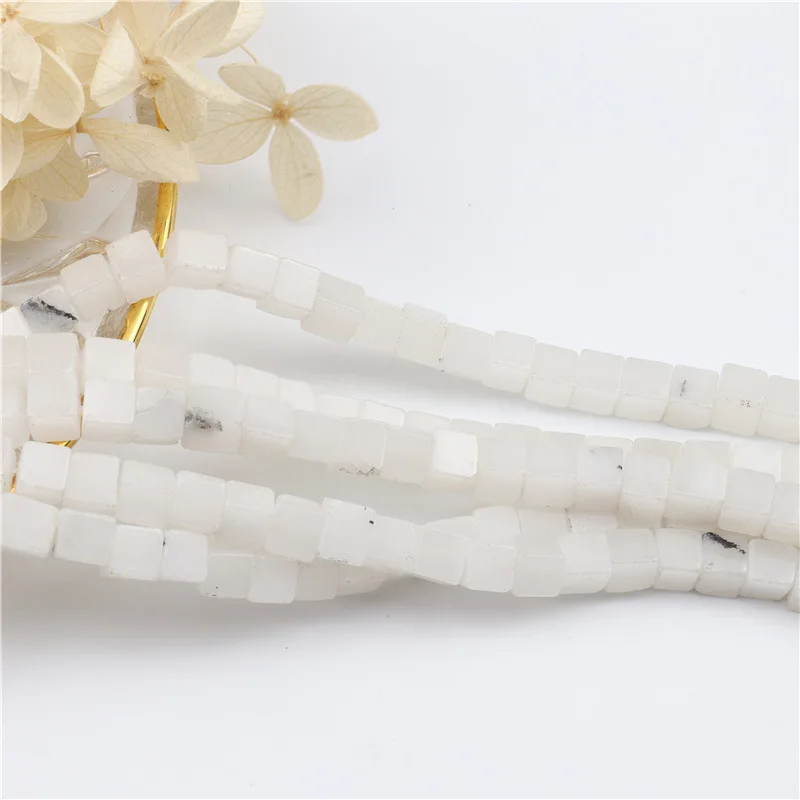 6X6Mm Natural White Jade Square Beads Stone Cube Beads For Diy Necklace Bracelat Jewelry Making Accessories Strand 15"