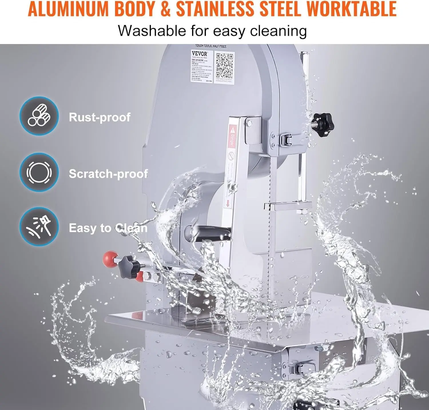 Commercial Electric Meat Bandsaw, 1500W Stainless Steel Countertop Bone Sawing Machine, Workbeach 19.3"" X 15"", 0.16-7.9 Inch 6
