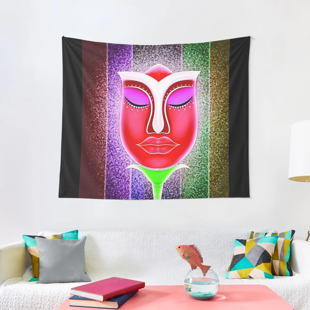 

Flower Red Face, Women Face One Line Art Tapestry Room Decor Aesthetic Decorative Wall Mural