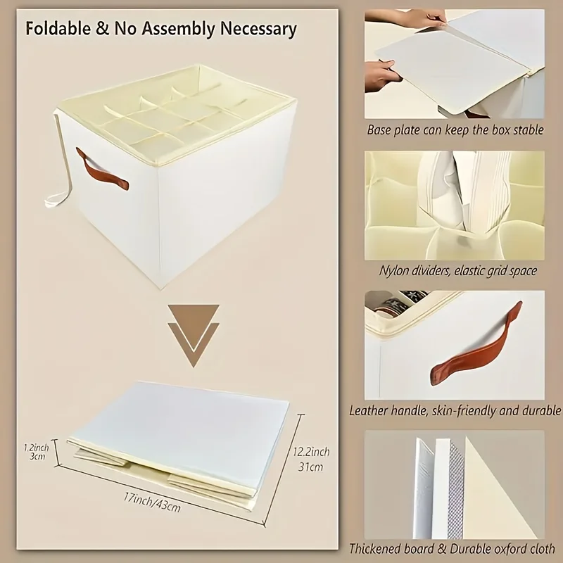 Enhanced Oxford Fabric Storage Box with Clear Lid, Foldable Stackable Organizer for Space-Saving Closet Solutions
