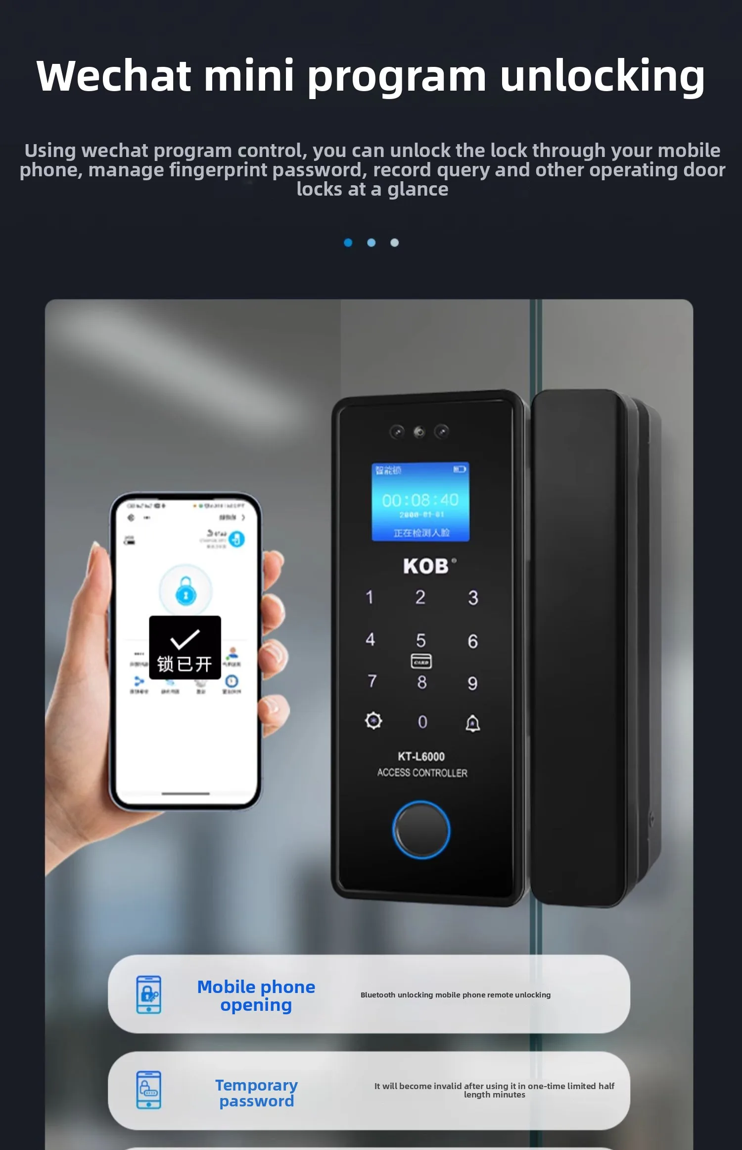 glass door fingerprint lock without opening holes Framed sliding door Intelligen