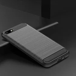 Shockproof Silicone Carbon Fiber Back Cover for Y5 Prime 2018 (Grey)