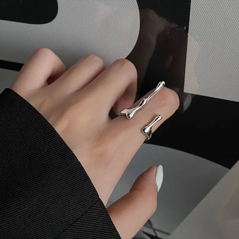 Punk Irregular Liquid Lava Open Ring Women Vintage Silver Color Metal Ring Cuff Hip Hop Personality Simple Fidget Jewelry finger ring silver ring opening ring