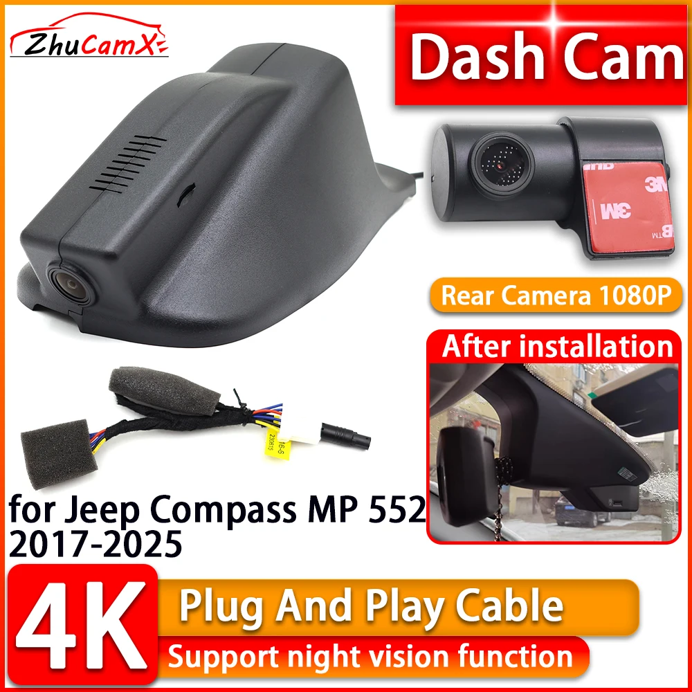 HD Wiifi 4K Dash Cam for Jeep Compass MP 552 2017-2025 2160P DVR Front ...