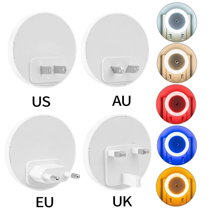 5 Color LED Night Light AU/EU/UK/US Plug Round Sensor Smart Wall Lamp For Home Bathroom Bedroom Lighting  Energy Saving Lamp