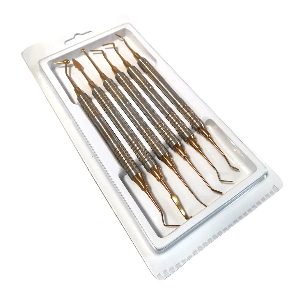 

6Pcs Dental instrument Composite Resin Filling Spatula Titanium Plated Head Filler Thick Handle Restoration Set Dental tool set