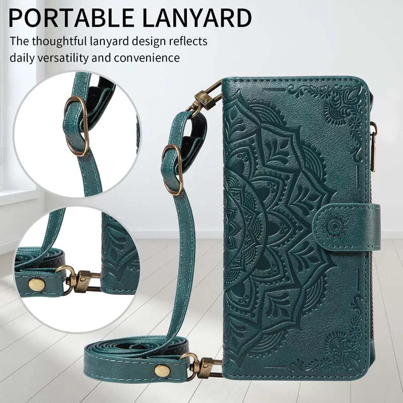 Zipper Leather Flip Phone Case with 9-Card Wallet Cover