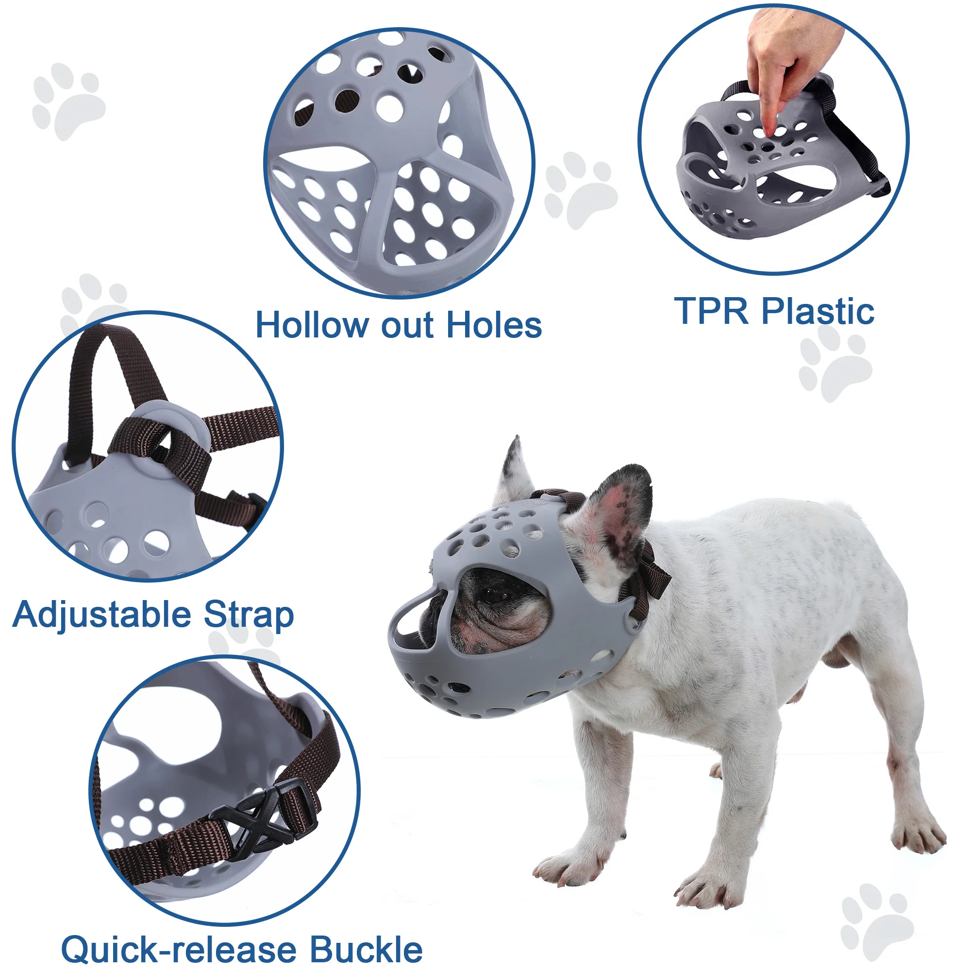 Dog Muzzle for Short Snout Dogs Breathable Holes Prevent Biting Chewing Mesh Muzzle Size S/ M/L/XL dog muzzle