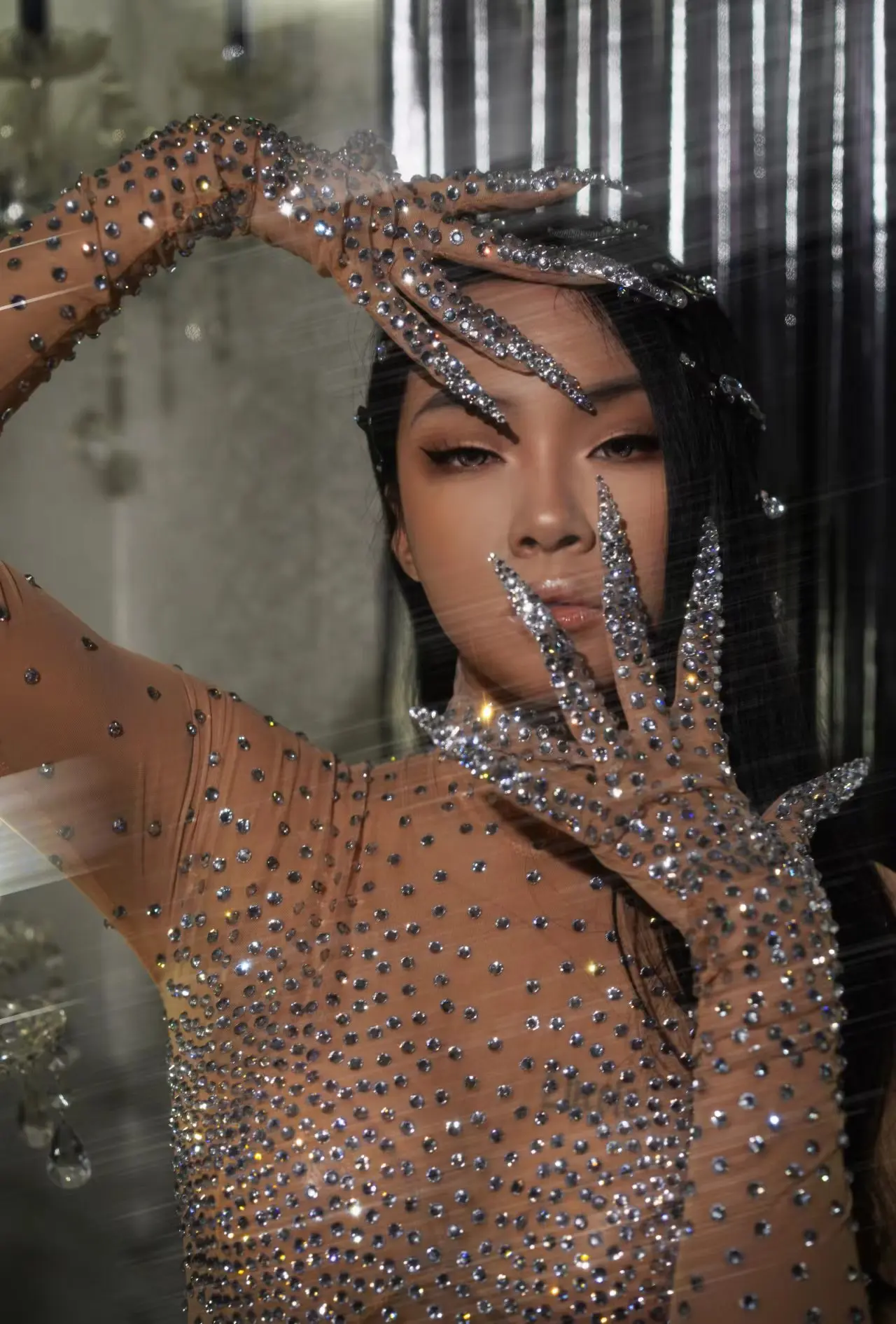Sparkle Gold Diamonds Rompers Women Bodysuit Evening Party Crystal Outfit Female Singer Performance Dance Costume Huniu