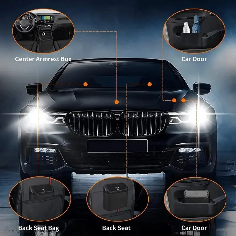 Car Trash Can Universal Organizer Car Clamshell Hanging Vehicle Garbage Dust Case Storage Box Black ABS Square Pressing 6P