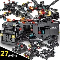 585pcs 8in1 SWAT Police Station Command Truck Model Building Blocks City Helicopter Bricks Kit Educational Toys for Children 2