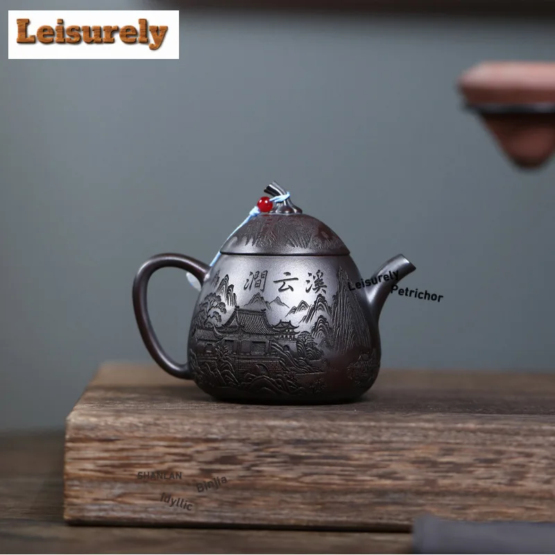 160ml Yixing Purple Clay Teapots Handmade Eggplant Pot Raw Ore Antique Brass Mud Tea Infuser Kettle With Strainer Zisha Tea Set