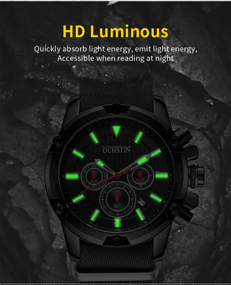 OCHSTIN Original Luxury Nylon Fashion Black Watch For Men Luminous Calendar Brazil Style Student Analog Wristwatch
