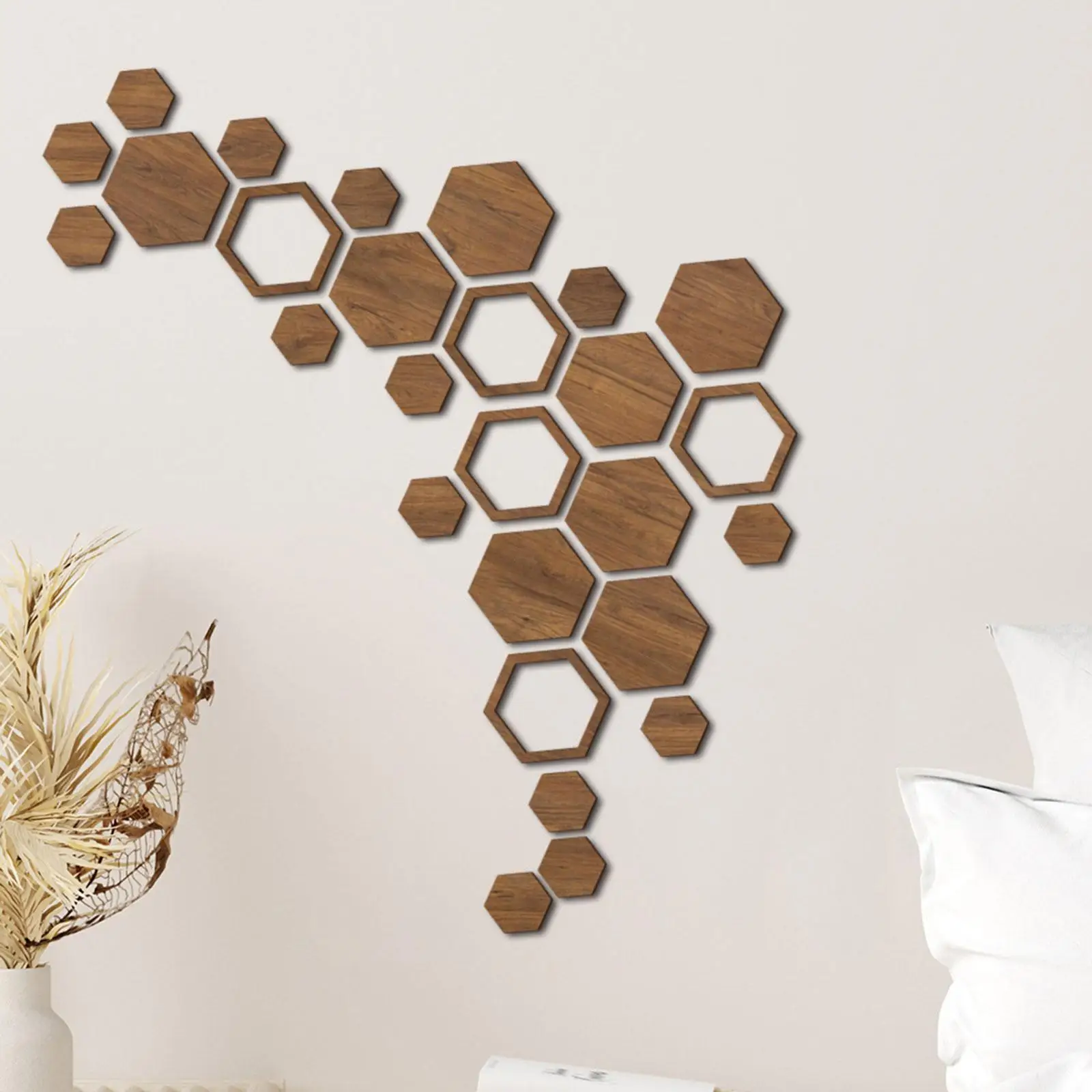 Hexagonal Shaped Wooden Wall Stickers Home Decoration 3D DIY Decals Murals Wallpaper for Bedroom, Living Room, Office, Door - 4