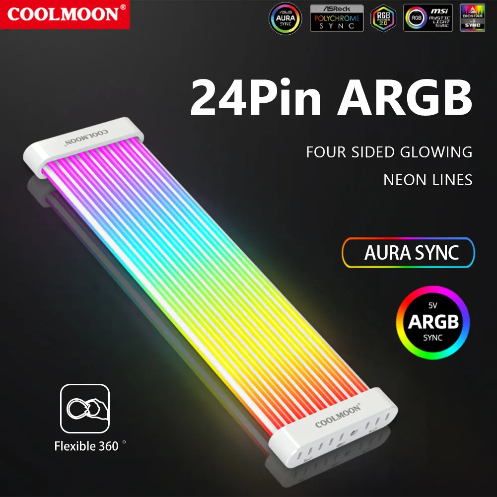 COOLMOON RGB 24   ͽټ ڵ ̾ ARGB PC ̽ LED Ʈ , ũž ǻ  Ʈ , 5V 3  x 2 4 