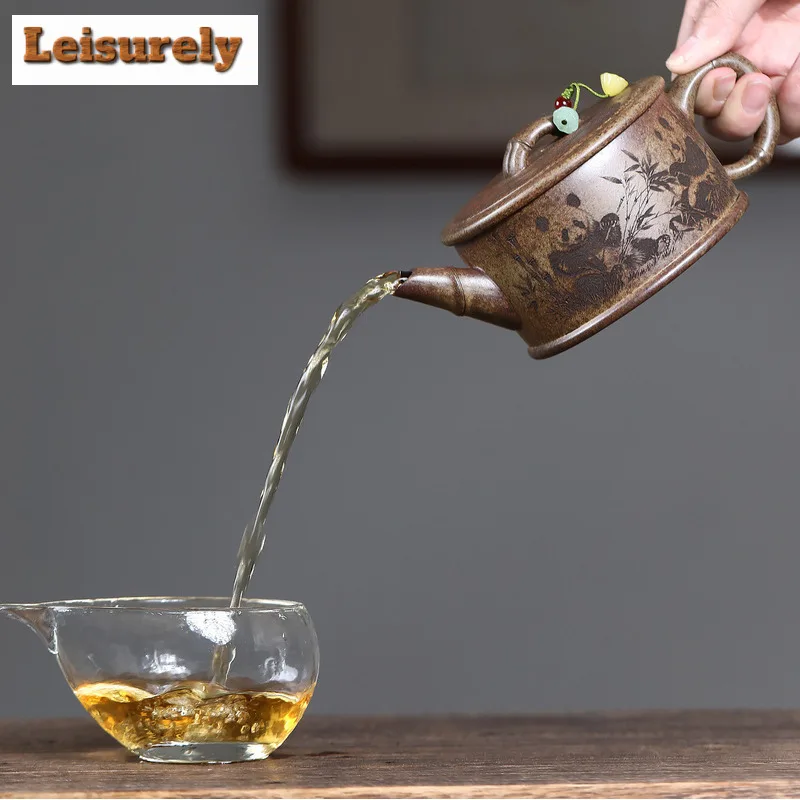 330ml Yixing Purple Clay Teapots Handmade Large Caliber Pot Raw Ore Wood-fired Porcelain Mud Kettle With Infuser Zisha Tea Set