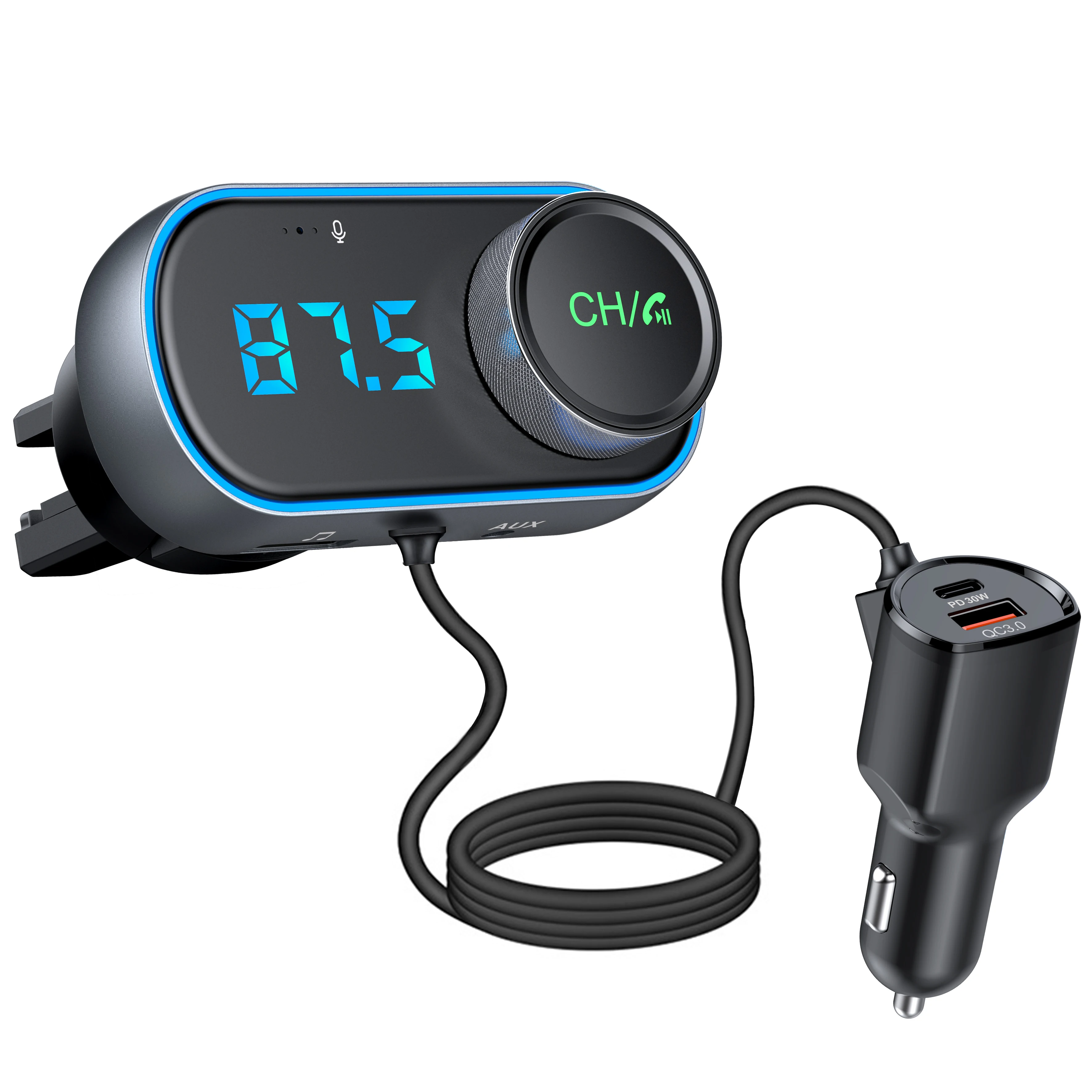 

NEW FM Transmitter USB QC3.0 PD Fast Charging 3.5mm AUX Receiver MP3 Player Handsfree Bluetooth 5.0 Car Kit FM Modulator