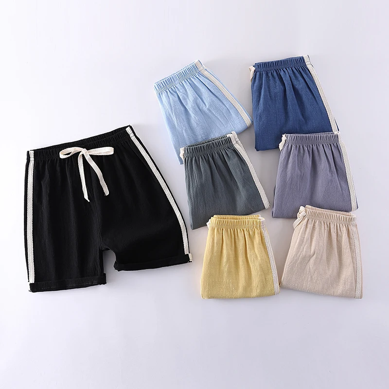 소년 소녀용 루즈 비치 반바지, 캔디 컬러, 여름 패션, 줄무늬 반바지, 캐주얼 바지, 면 및 린넨, 신제품