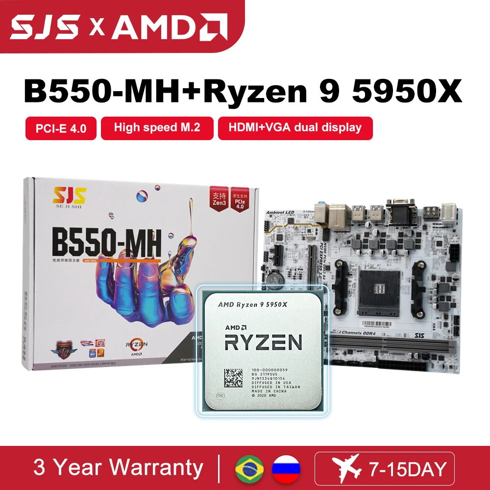 Sjs New Amd B550m Motherboard + Amd New Ryzen 9 5950x R9 5950x 3.4 Ghz 16core 32thread Cpu