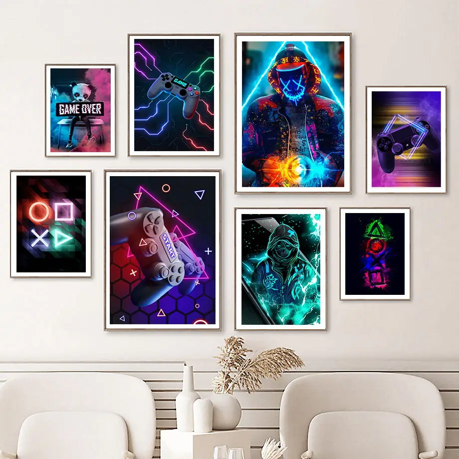 

Colorful Punk Neon Gamer Esports Game Wall Art Canvas Painting Nordic Posters And Prints Pictures Boy Kids Room Playroom Decor