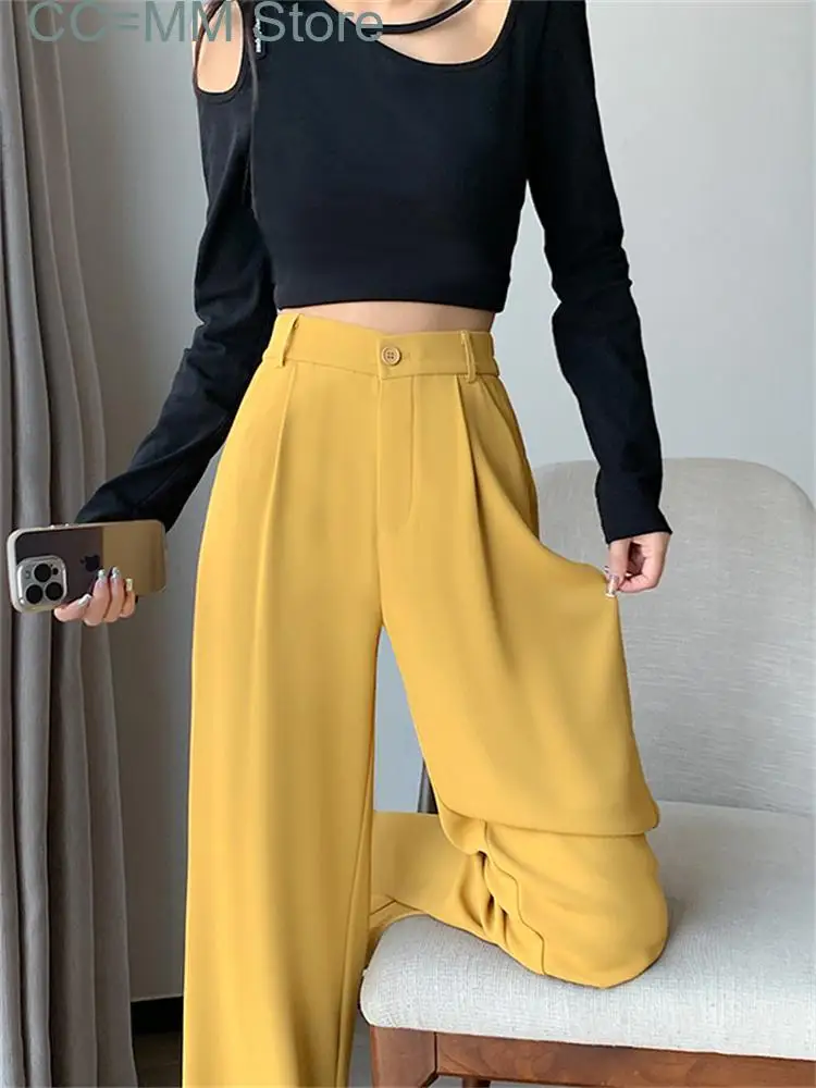 New Solid High Waisted Suits Pants Women Spring Summer Korean Fashion Straight Pants Office Ladies Wide Leg Pants