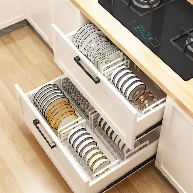 Kitchen Plate Storage Rack Kitchen Cabinet Built-in Pull-out Clatter  Partition Storage Rack Household Drawer Kitchen Organizer - Racks & Holders  - AliExpress