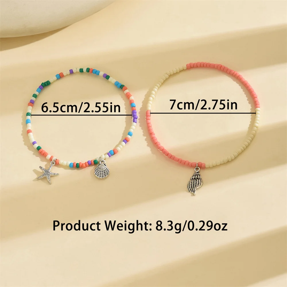 Cute Scallops Conch Starfish Pendant Anklets For Women Rainbow Beads Ankle Bracelet Beach Jewelry Foot Chains Summer Accessories