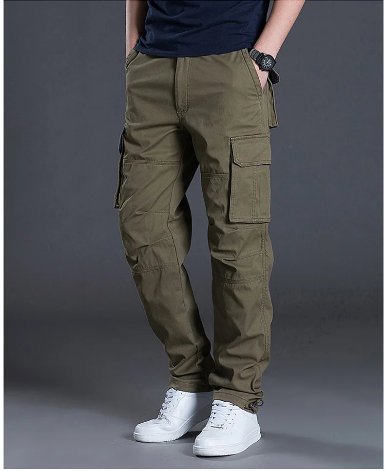 2024 New Large Pocket Loose Overalls Men's Outdoor Sports Jogging Tactical Pants Elastic Waist Pure Cotton Casual Work Pants 2