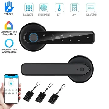 TTlock 스마트 문짝 잠금 장치, 생체 인식 지문 잠금 장치, 실내 나무 문짝, 키리스 엔트리, 디지털 지능형 잠금 장치, TTlock 앱 잠금 해제