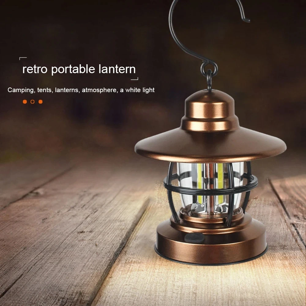 

Retro Camping Lantern COB Portable Tent Light Vintage Hanging Fishing Lamp For Outdoor Garden Decoration Lamp Camping Supplies