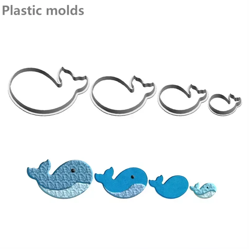 4つの仕様漫画海の動物の青いクジラ、プラスチック金型、ケーキ