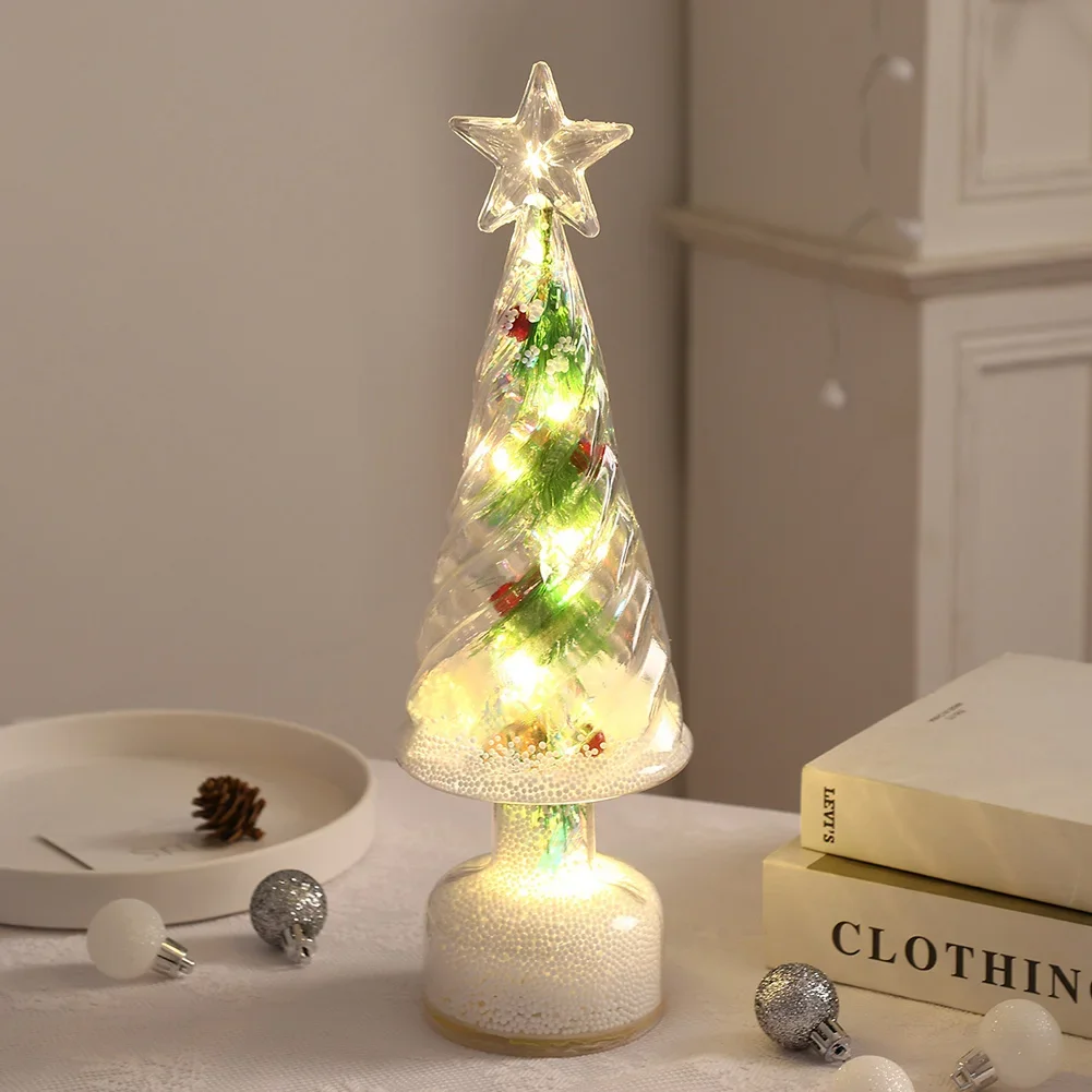 Realistic Pine Needles LED Tabletop Christmas Tree Night Light Holiday Home Bedroom Decor Gift for Family Christmas Lights