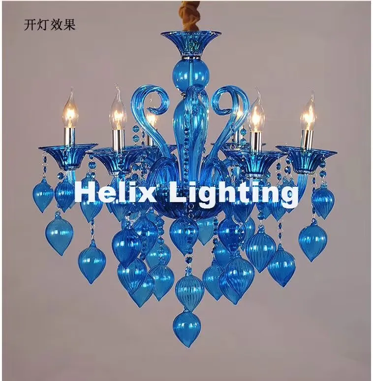 Description Picture 3 of itemModern Colorful Chandelier Lamps For Coffee Shop Wedding Bar Blue Purple Red Yellow Glass Ball Lamp Modern LED Chandelier