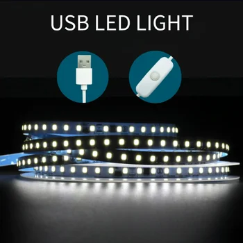 TV 백라이트 리본용 방수 LED 스트립 조명 USB, 밝은 테이프, 방 장식, 스위치 포함, 5V, 1m, 2m, 3m, 5m