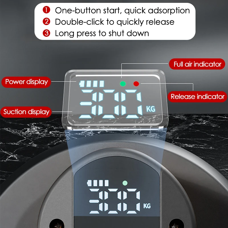 Smart Display Large Electric Vacuum Suction Cup 300KG Load 4500mAh Vacuum Suckers Lifting Tool for Glass Granite Ceramic Tiles
