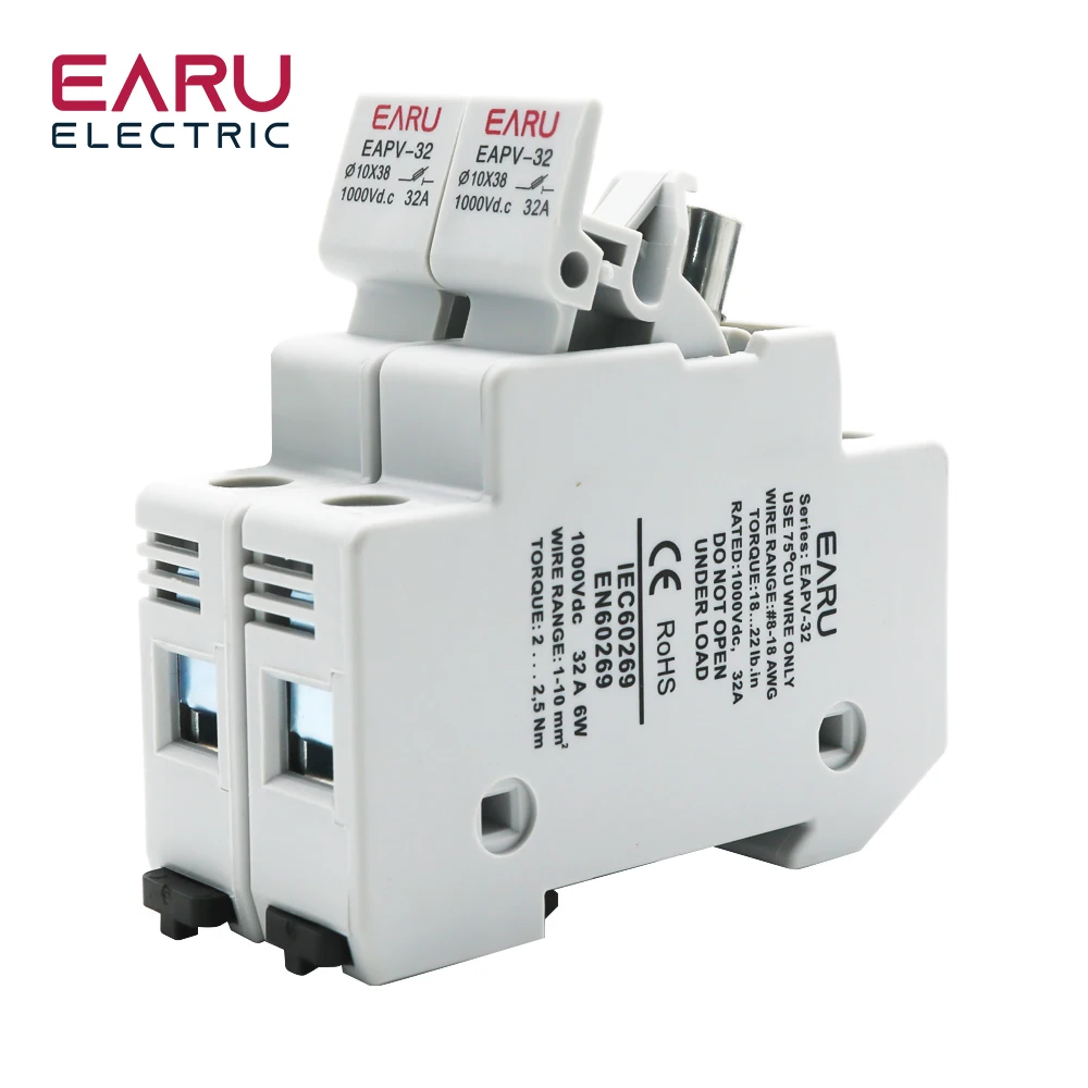 1P 2P Din Rail Solar PV DC Fuse Holders with Indicator Light suitable 10*38mm DC